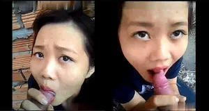 Người yêu mút chuối ở vườn sau nhà
